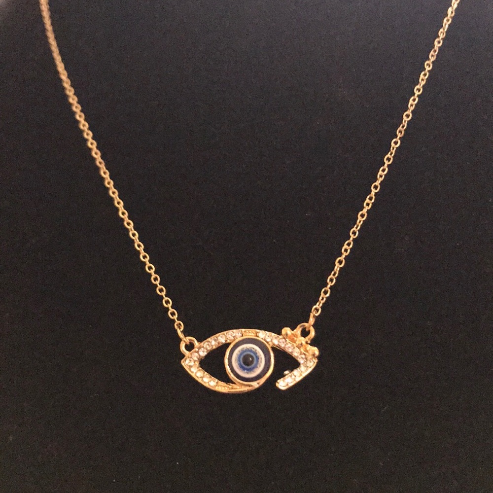 1 x 5  or 2 x 8 Golden Necklace With Evil Eye Blue